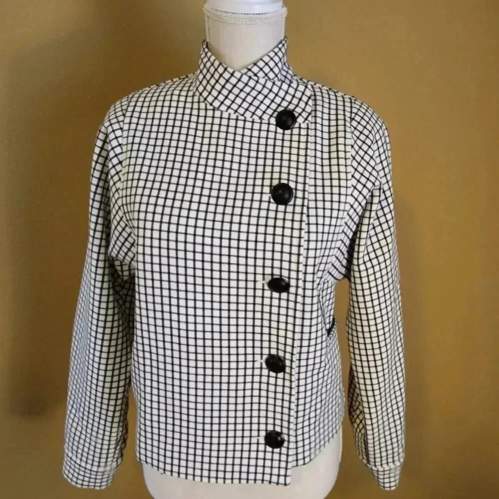 CAbi women's Windowpane Jacket Black and White XSmall Checkered